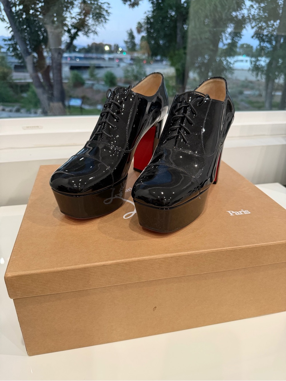 Black Patent Platform Lace-Up Heels
